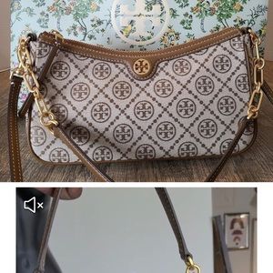 Tory Burch Hazelnut Monogram jacquard studio bag